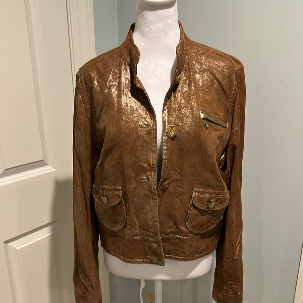 Gold Bomber Jacket with Stand-Up Collar